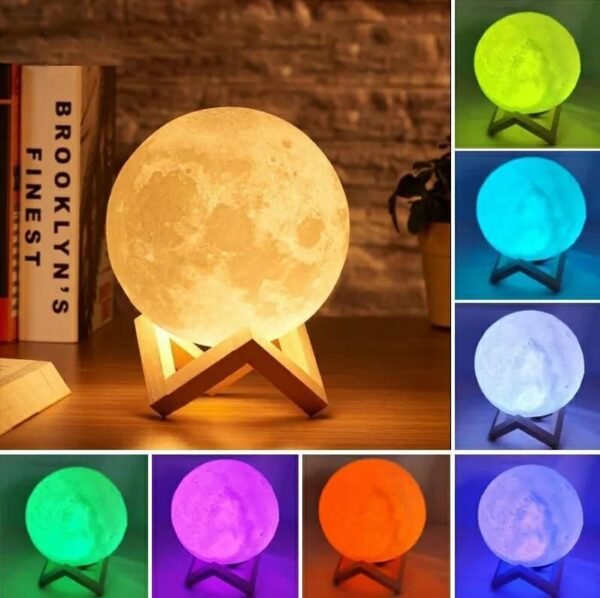 3D Moon Lamp 7Colour15 cm Changeable Sensor for Bedroom Touch Moonlight Lamp with Stand - Image 2