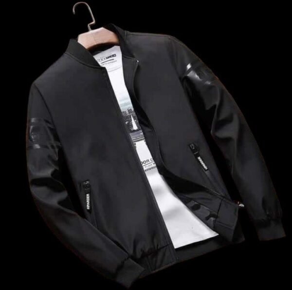 Men's Fleece Bomber Jacket - 1 Pc, Plain Design, Collared Neck - Image 2